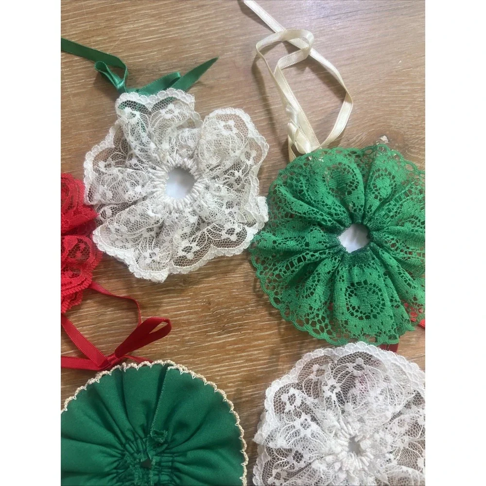 Lot of 11 Vintage‎ Handmade Cross Stitch  Christmas Ornaments Assorted Lace